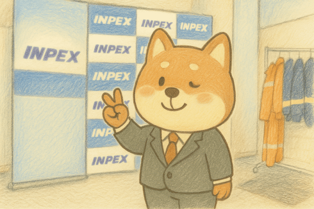 INPEXロゴ入りの市松模様パネル